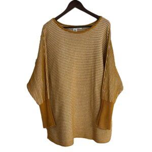 Max Studio 2X Yellow White Striped Plus Size Womens Sweater